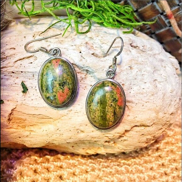 Unakite Sterling Siver Gemstone Earrings - Picture 1 of 5